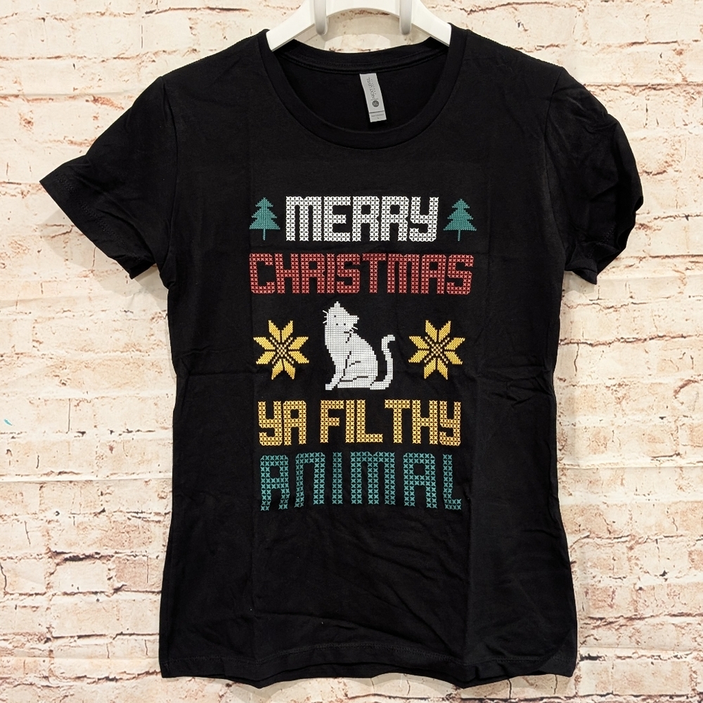 SALE NWT Merry Christmas Ya Filthy Animal Cat Graphic T-Shirt